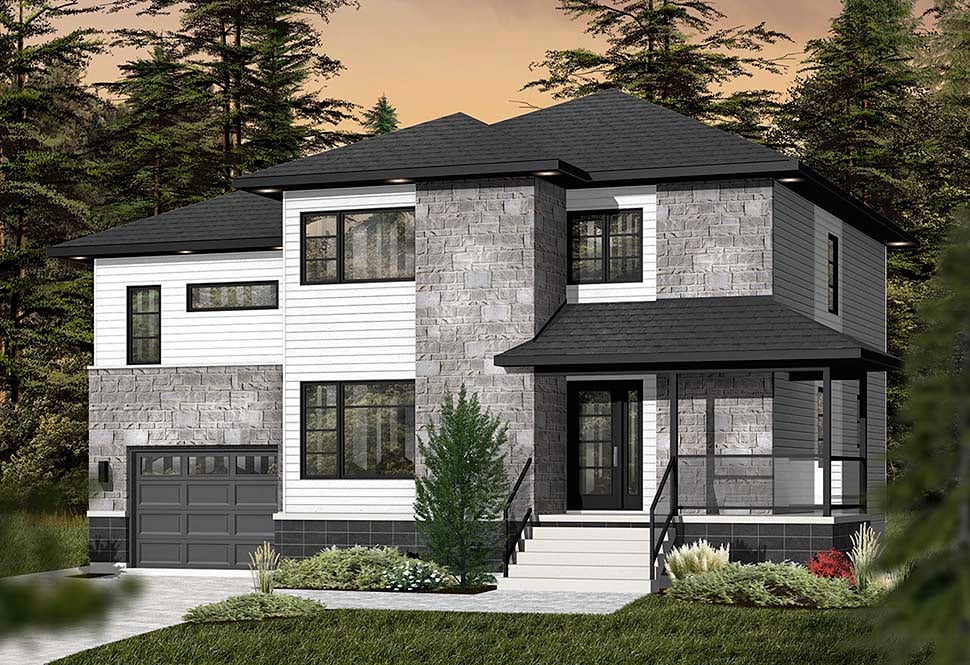 Plan 76370 | Contemporary Style with 4 Bed, 3 Bath, 1 Car Garage