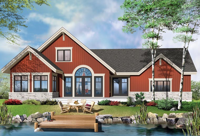 Cottage Country Craftsman Rear Elevation of Plan 76372