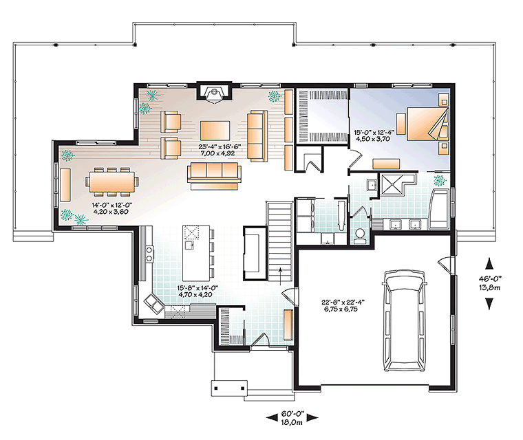 Coastal Contemporary Ranch Level One of Plan 76406