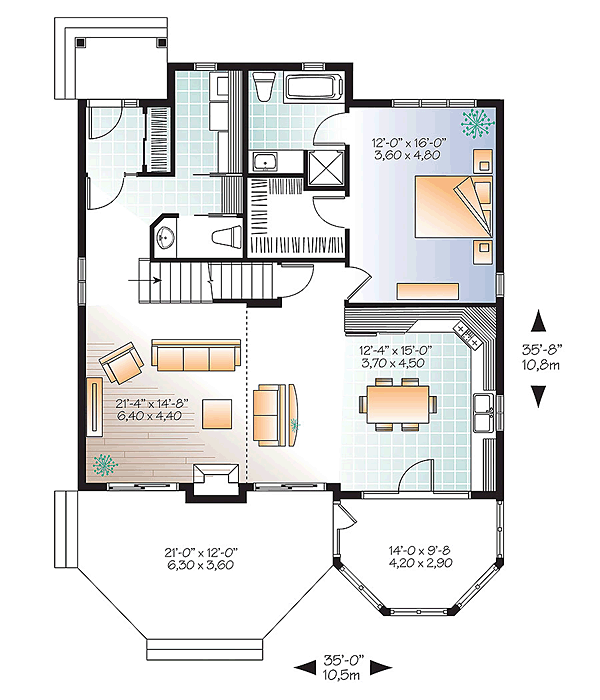 Cottage Southern Traditional Level One of Plan 76452