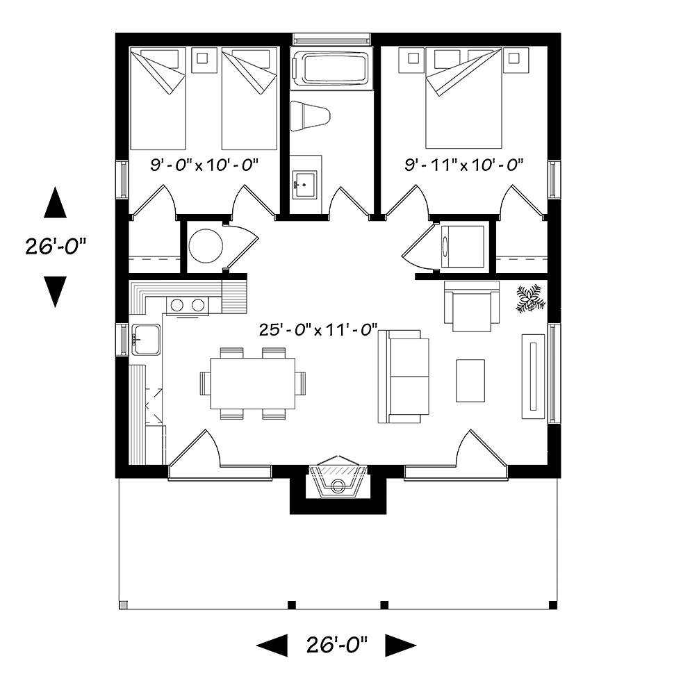 2bed 1bath House Plans