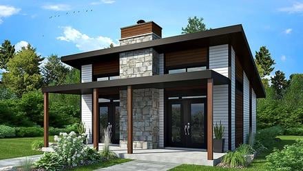 Contemporary, Modern House Plan 76474 with 2 Beds, 1 Baths