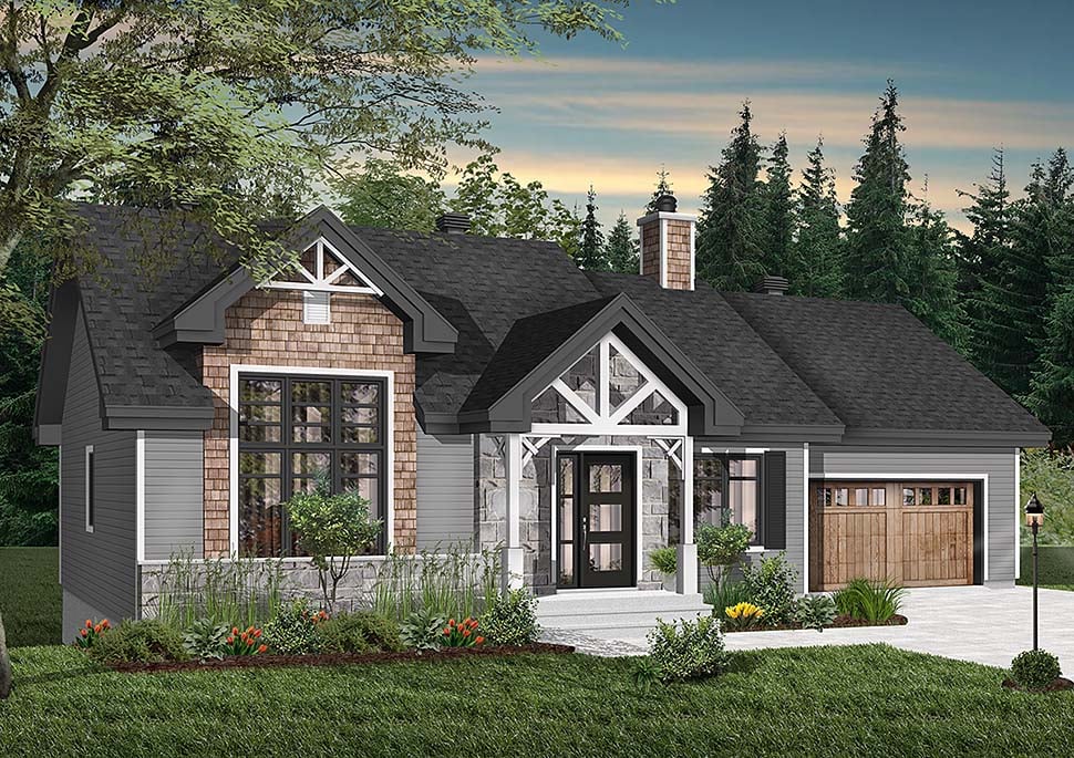 Craftsman, Ranch Plan with 1240 Sq. Ft., 2 Bedrooms, 1 Bathrooms, 1 Car Garage Elevation