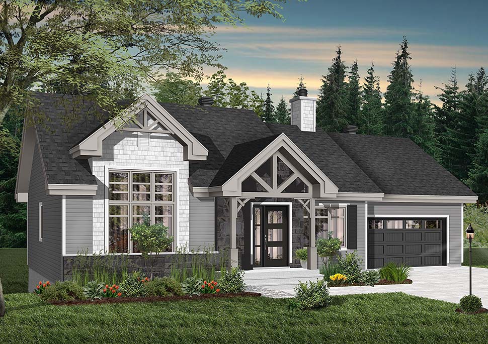 Craftsman, Ranch Plan with 1240 Sq. Ft., 2 Bedrooms, 1 Bathrooms, 1 Car Garage Picture 2