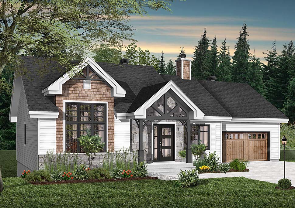 Craftsman, Ranch Plan with 1240 Sq. Ft., 2 Bedrooms, 1 Bathrooms, 1 Car Garage Picture 3