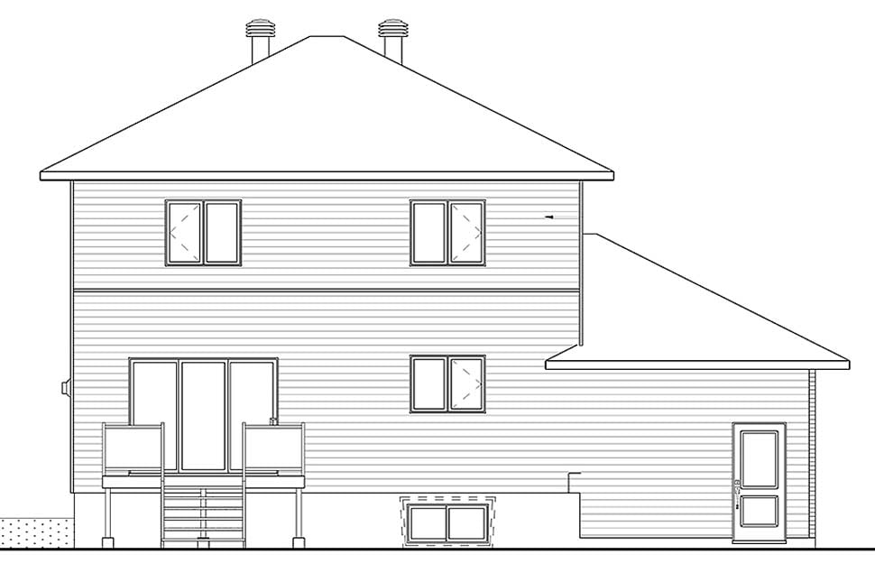 Contemporary Cottage Modern Rear Elevation of Plan 76494