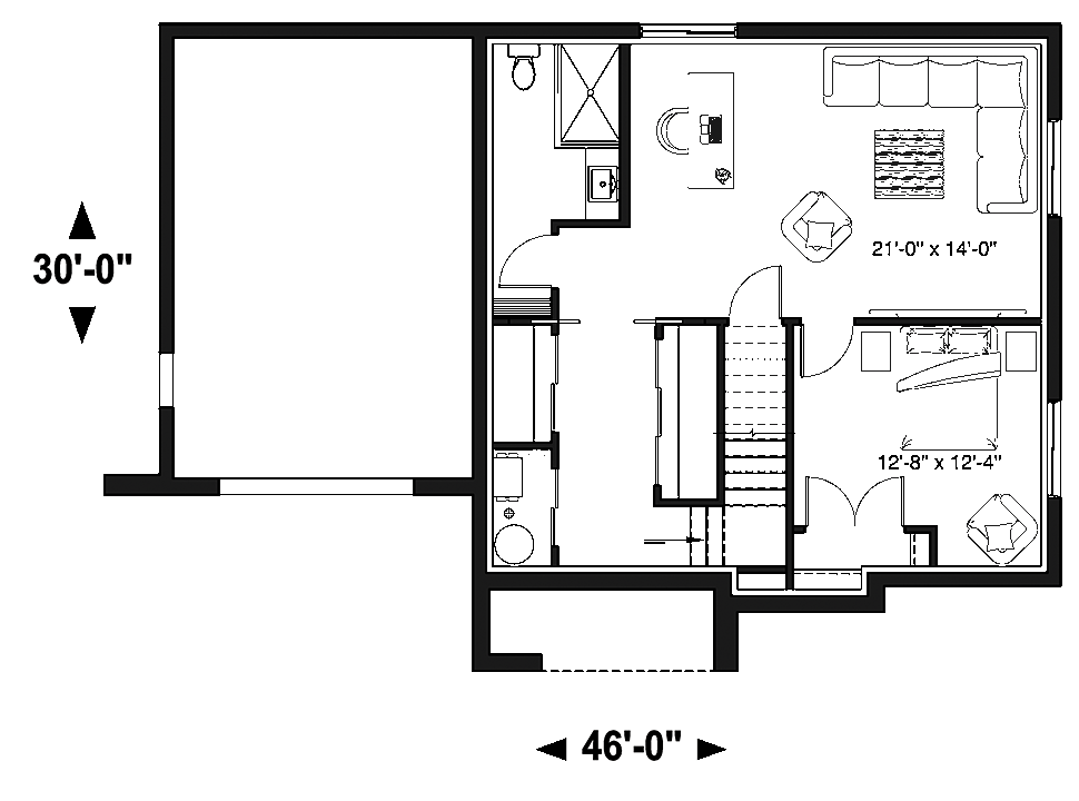 Contemporary Modern Lower Level of Plan 76497