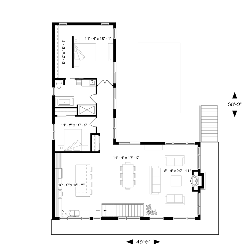 Contemporary Cottage Modern Level One of Plan 76507