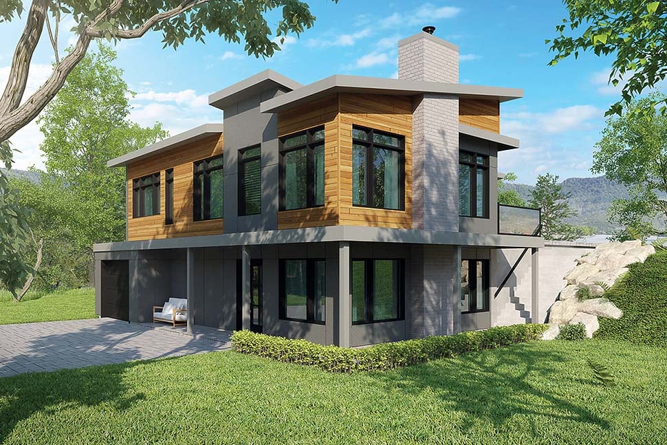 Contemporary, Cottage, Modern Plan with 2808 Sq. Ft., 3 Bedrooms, 3 Bathrooms, 1 Car Garage Elevation