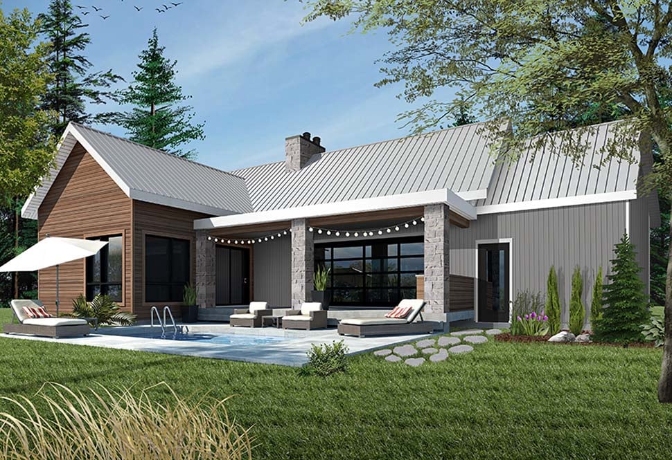 Cape Cod Cottage Country Craftsman Farmhouse Rear Elevation of Plan 76509