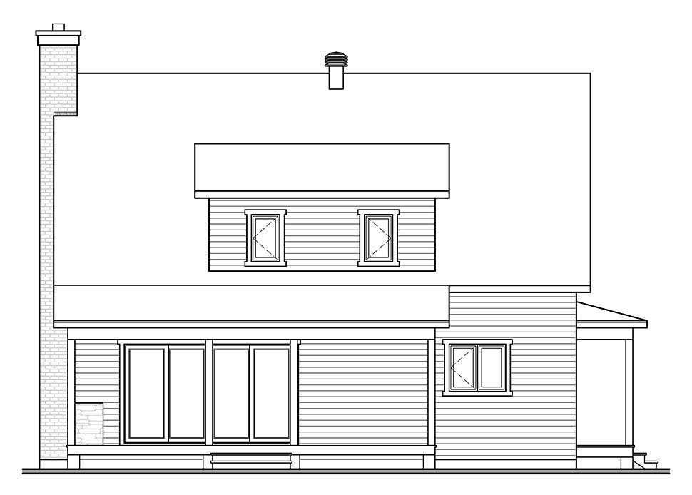 Colonial Cottage Country Rear Elevation of Plan 76515
