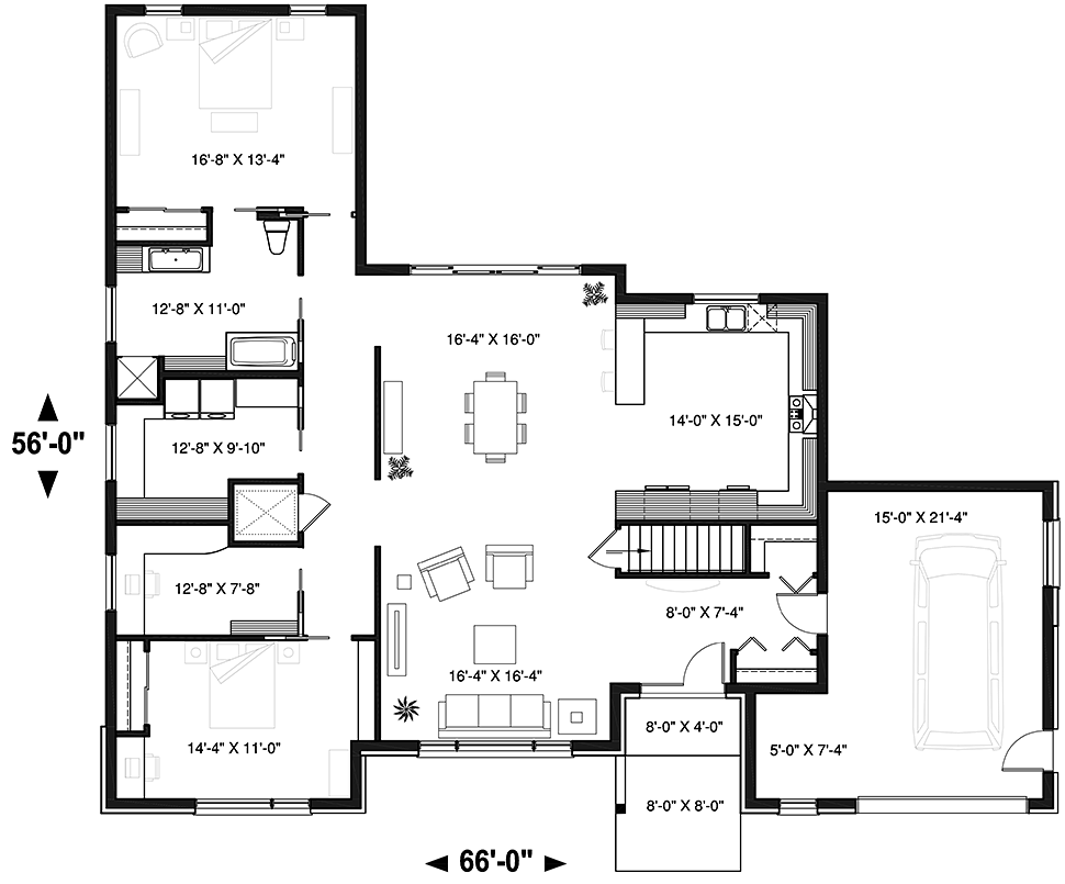 Bungalow Contemporary European Modern Level One of Plan 76517