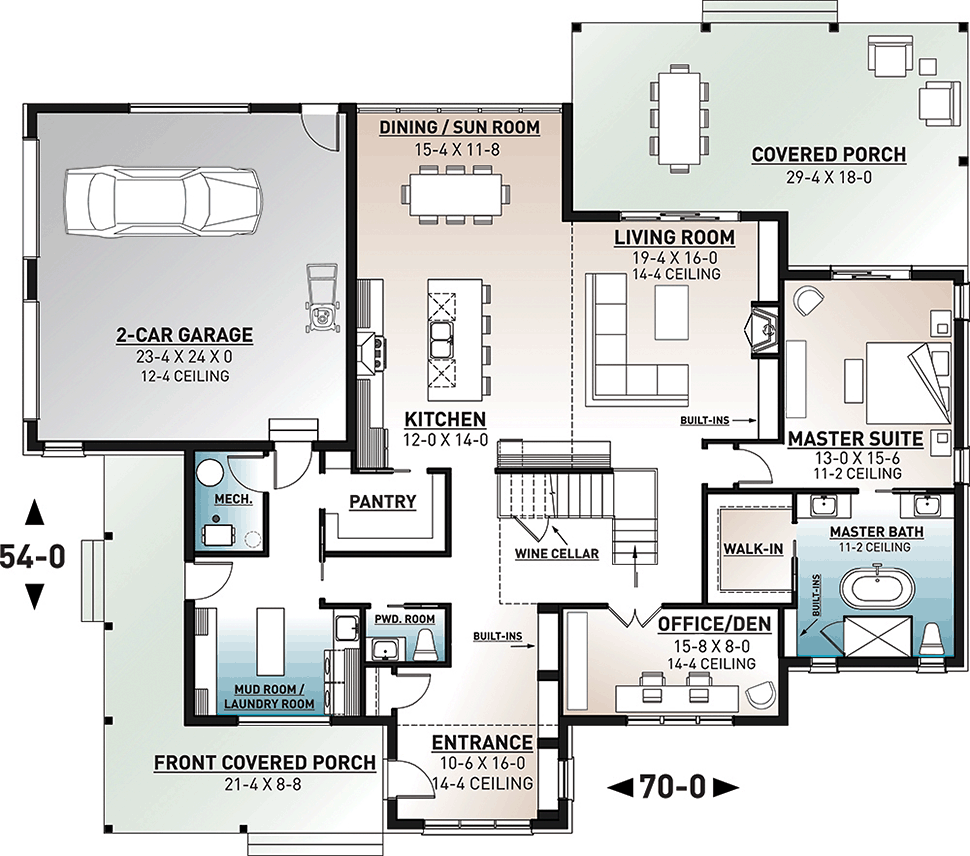 Cottage Craftsman Farmhouse Modern Level One of Plan 76518