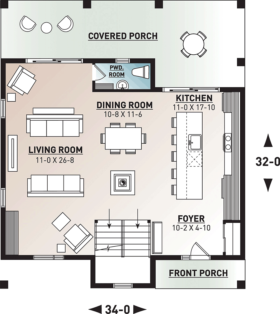 Contemporary Cottage Modern Level One of Plan 76519