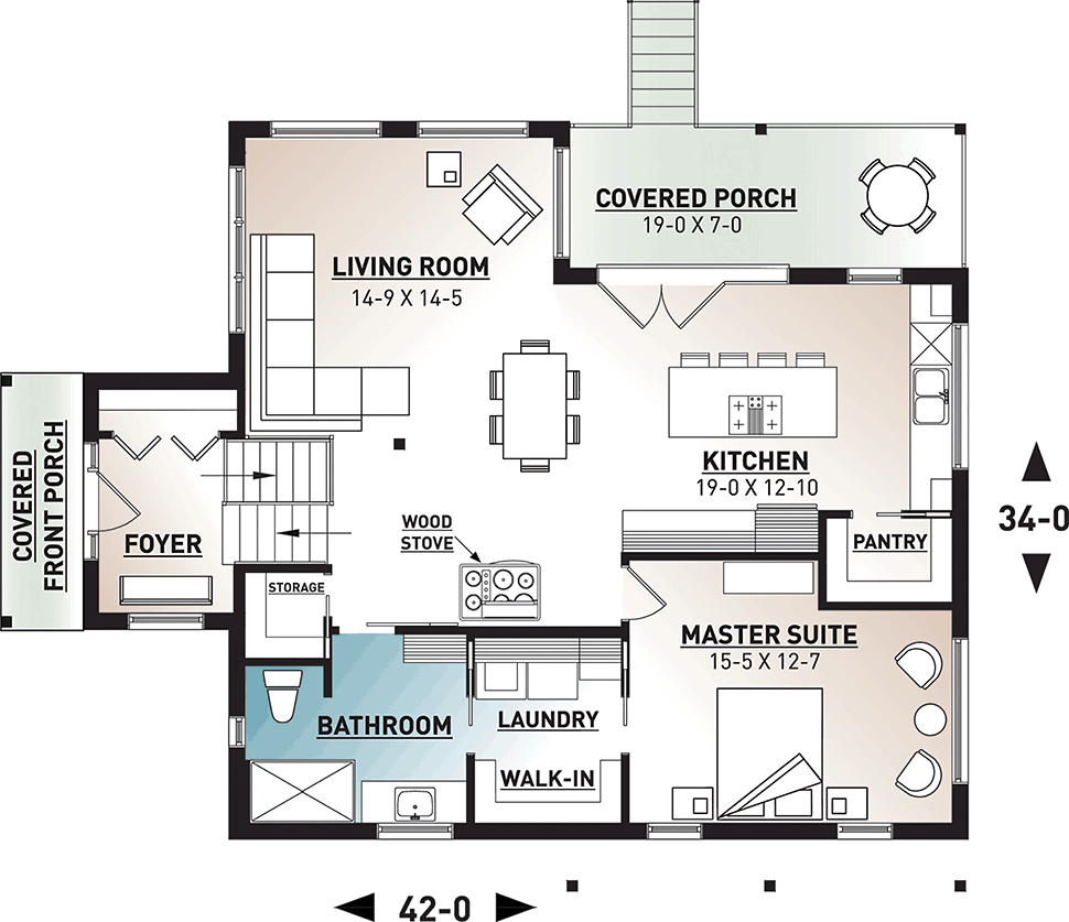 Contemporary Cottage Country Modern Ranch Level One of Plan 76520