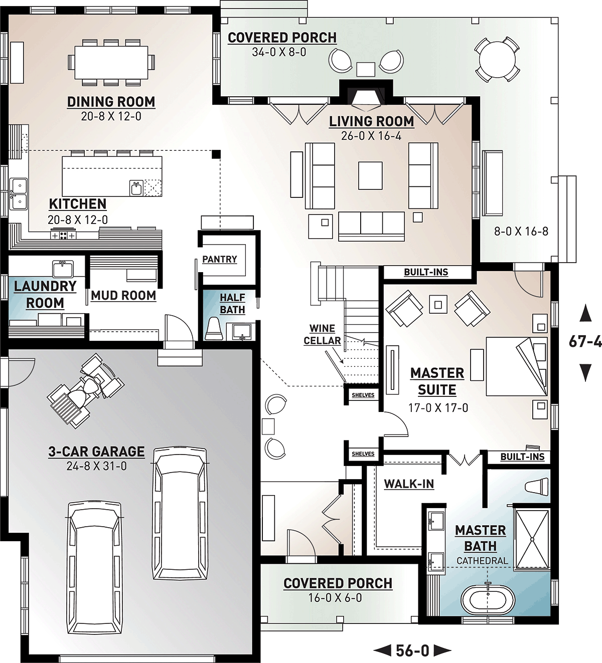 Cape Cod Country Craftsman Farmhouse Ranch Level One of Plan 76521