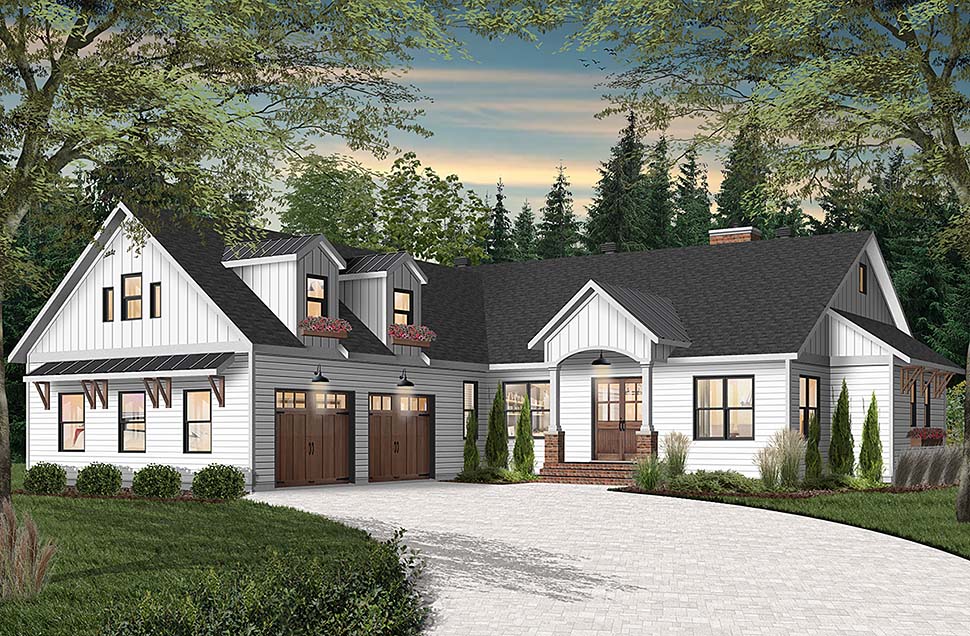 Cottage, Craftsman, Farmhouse Plan with 3249 Sq. Ft., 3 Bedrooms, 3 Bathrooms, 2 Car Garage Elevation