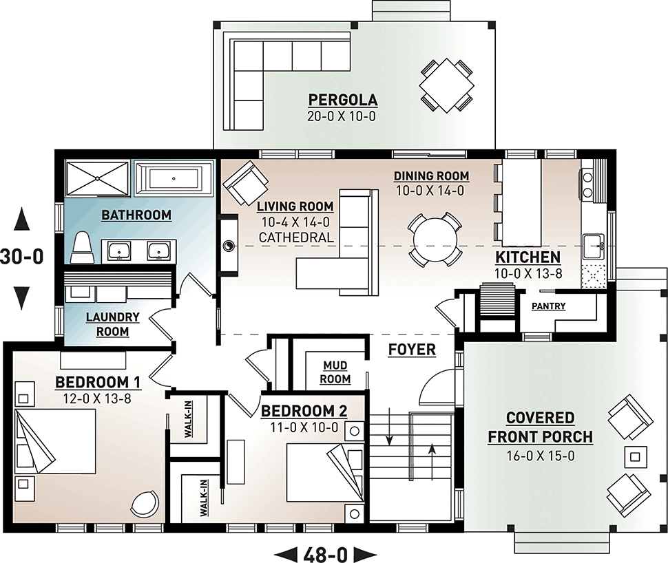 Contemporary Cottage Modern Level One of Plan 76527