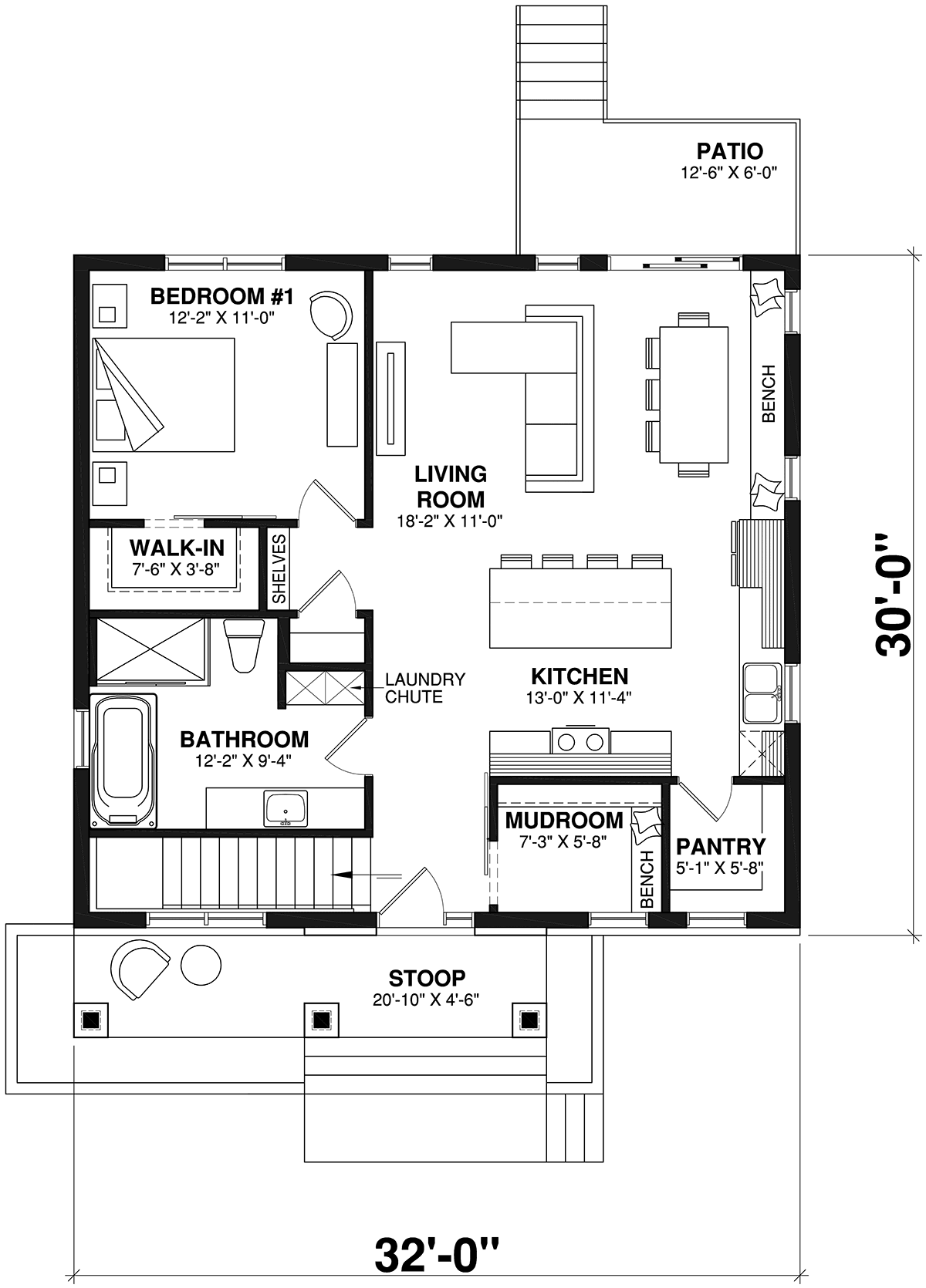 Bungalow Contemporary Cottage Level One of Plan 76528