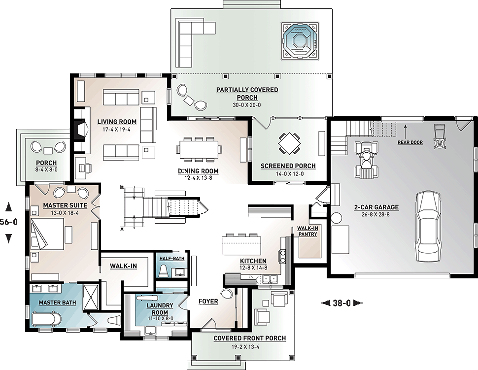 Country Farmhouse Traditional Level One of Plan 76530