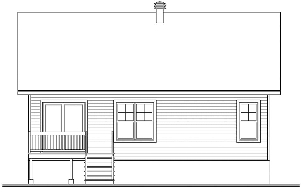 Cottage, Country, Craftsman Plan with 1020 Sq. Ft., 2 Bedrooms, 1 Bathrooms Rear Elevation