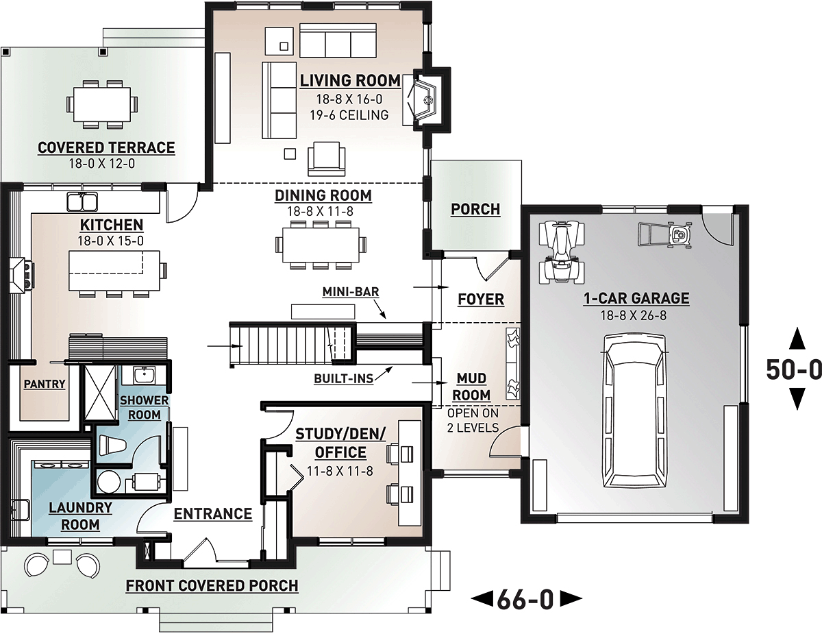 Colonial Farmhouse Traditional Level One of Plan 76544