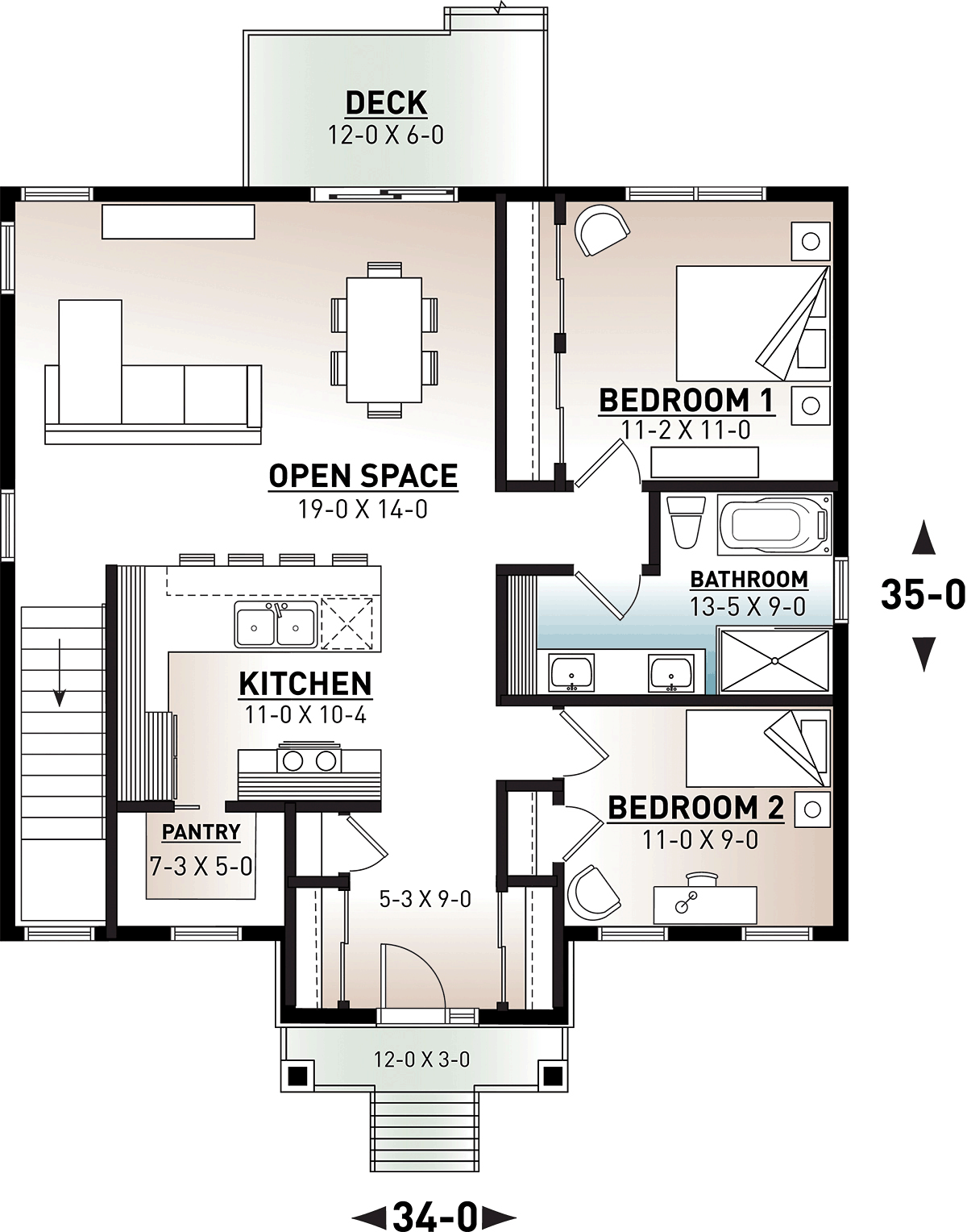 Contemporary Cottage Level One of Plan 76546