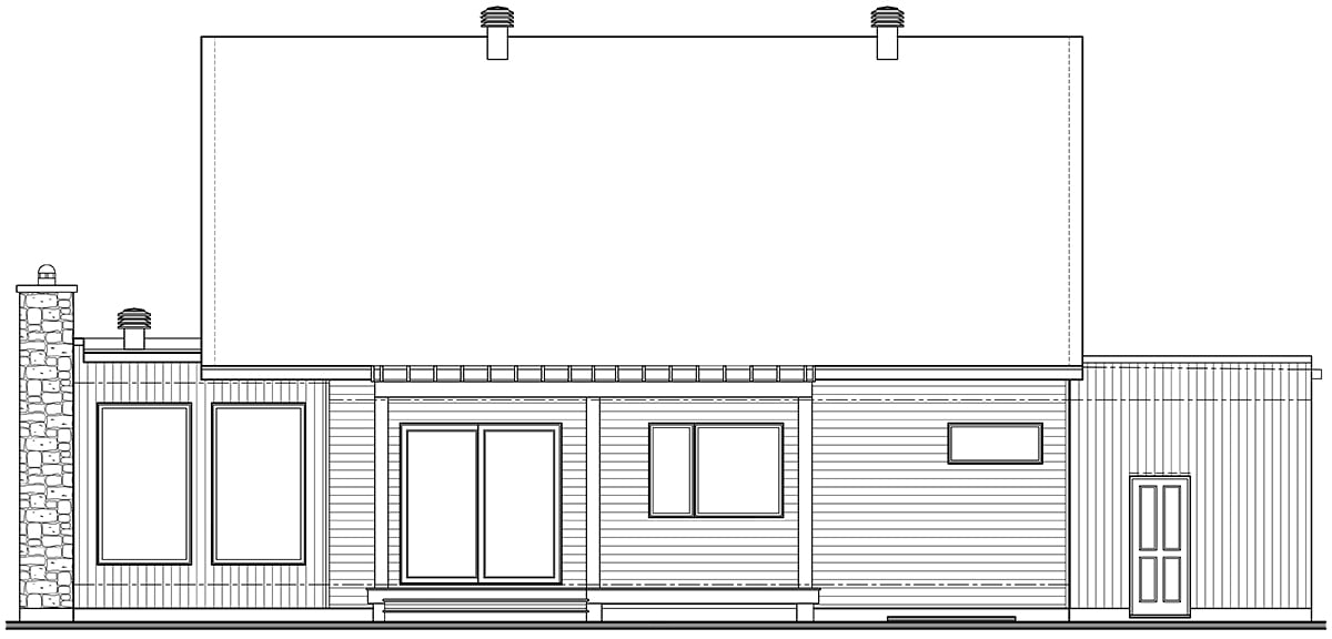 Bungalow, Craftsman, Ranch Plan with 1704 Sq. Ft., 3 Bedrooms, 2 Bathrooms, 2 Car Garage Rear Elevation
