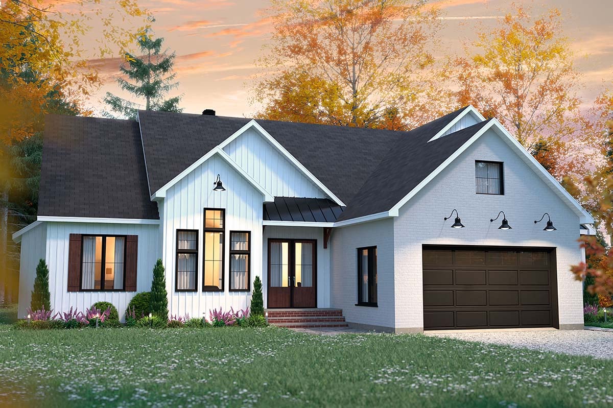 Country, Farmhouse Plan with 2117 Sq. Ft., 3 Bedrooms, 2 Bathrooms, 2 Car Garage Picture 2