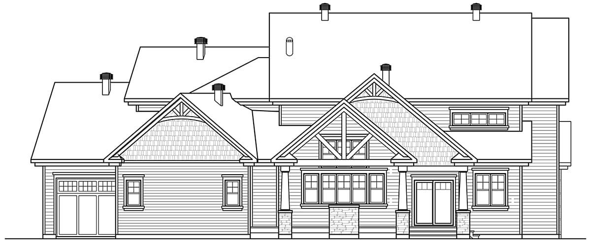 Craftsman, Traditional Plan with 3506 Sq. Ft., 4 Bedrooms, 3 Bathrooms, 2 Car Garage Rear Elevation