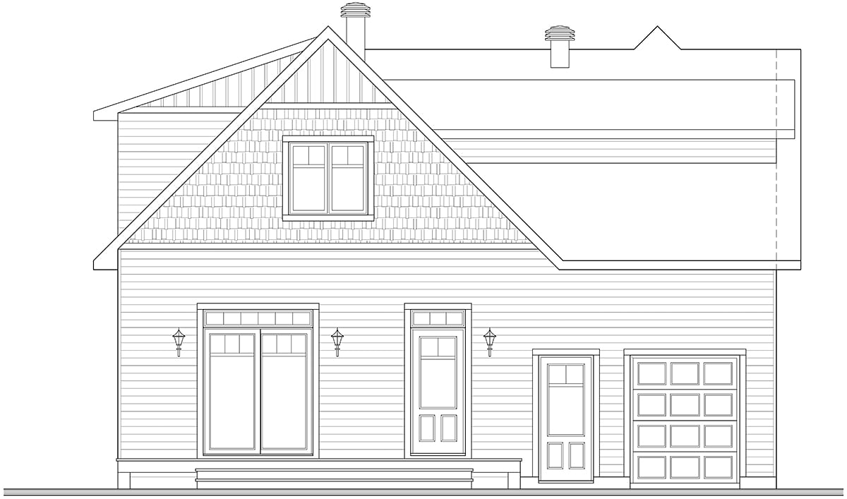 Cape Cod, Country, Farmhouse, Traditional Plan with 1687 Sq. Ft., 3 Bedrooms, 3 Bathrooms, 1 Car Garage Rear Elevation
