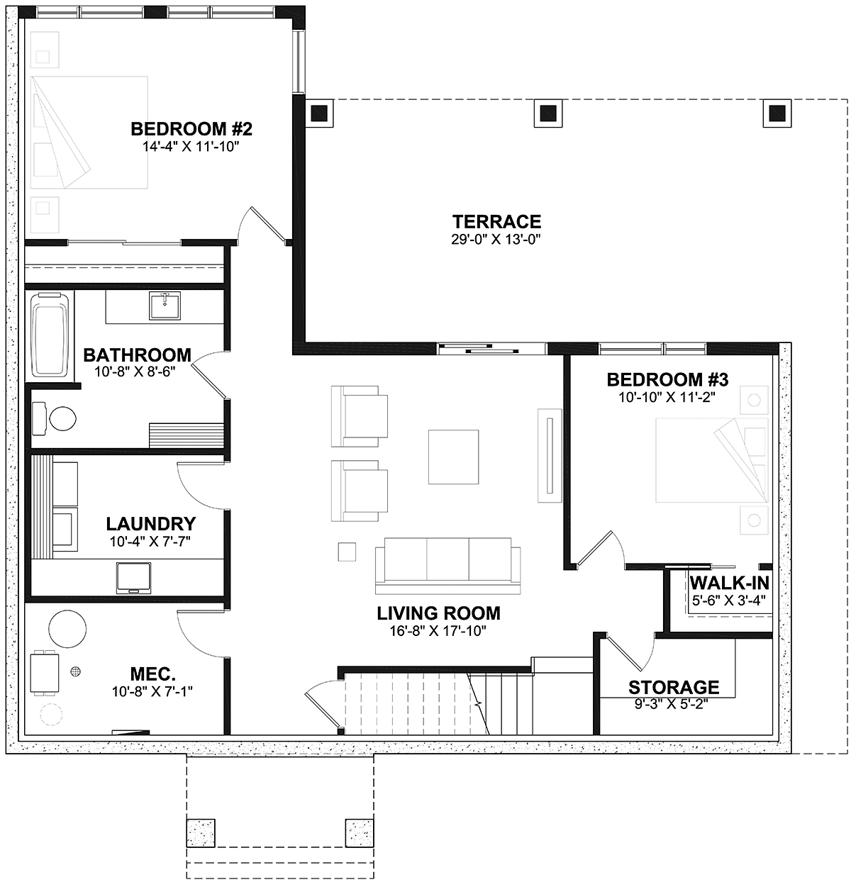 Coastal Cottage Farmhouse Lower Level of Plan 76566