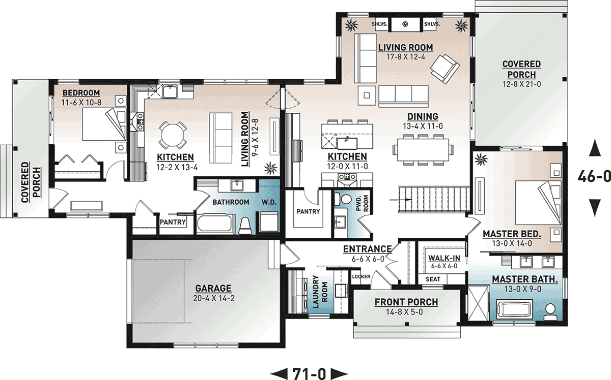 Cabin Cottage Country Farmhouse Ranch Level One of Plan 76572