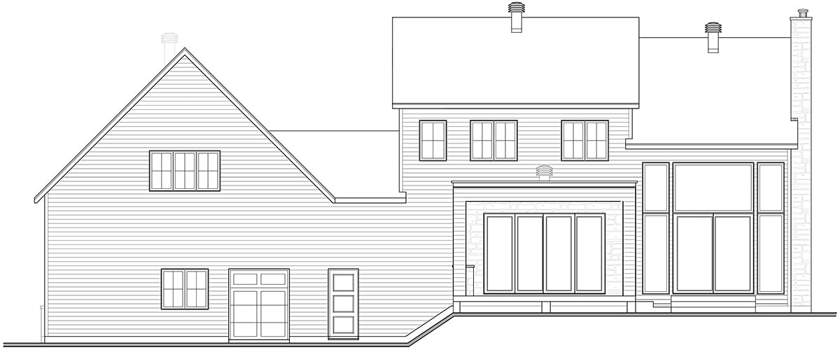 Craftsman, Farmhouse Plan with 2965 Sq. Ft., 4 Bedrooms, 3 Bathrooms, 2 Car Garage Rear Elevation