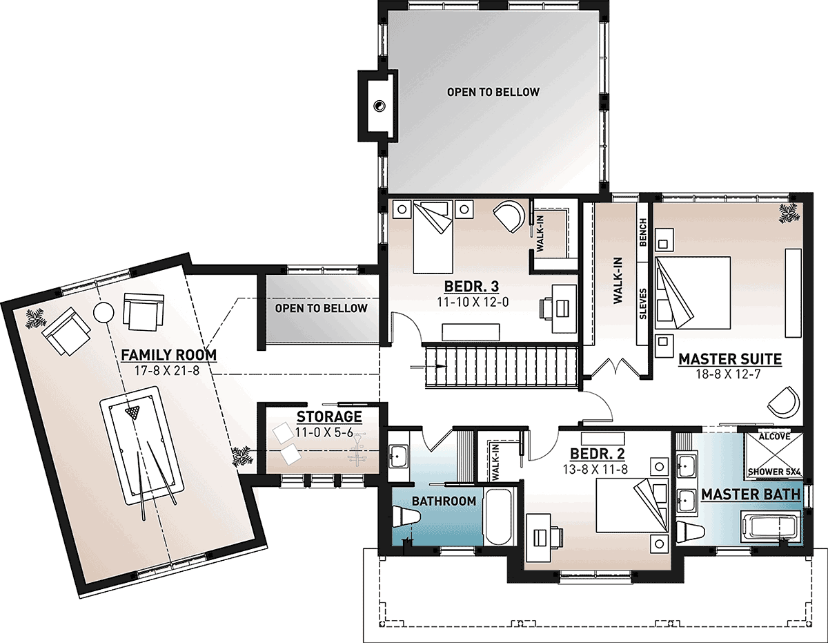 Country Craftsman Farmhouse Level Two of Plan 76574