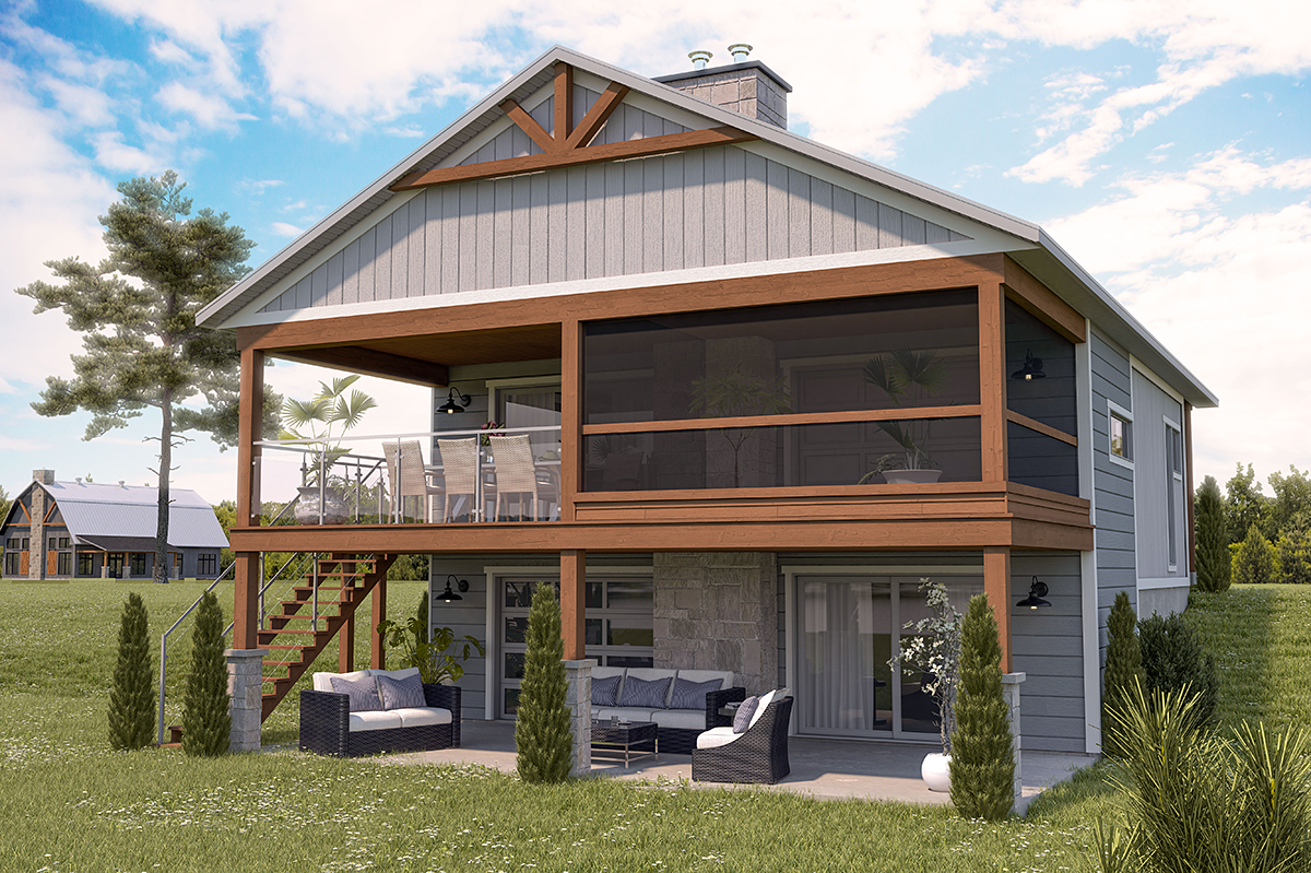 Cabin, Contemporary, Cottage, Modern Plan with 1209 Sq. Ft., 2 Bedrooms, 1 Bathrooms Rear Elevation