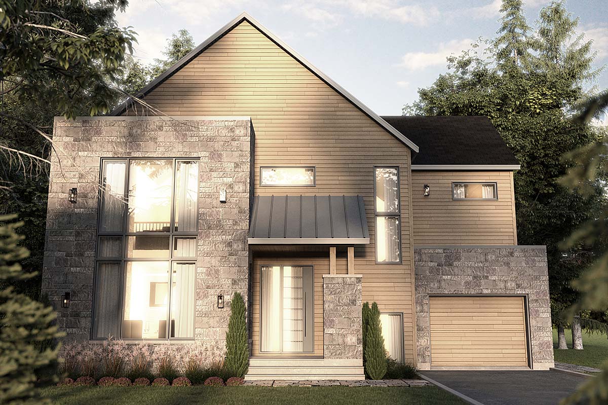 Contemporary, Modern Plan with 1912 Sq. Ft., 3 Bedrooms, 3 Bathrooms, 1 Car Garage Elevation