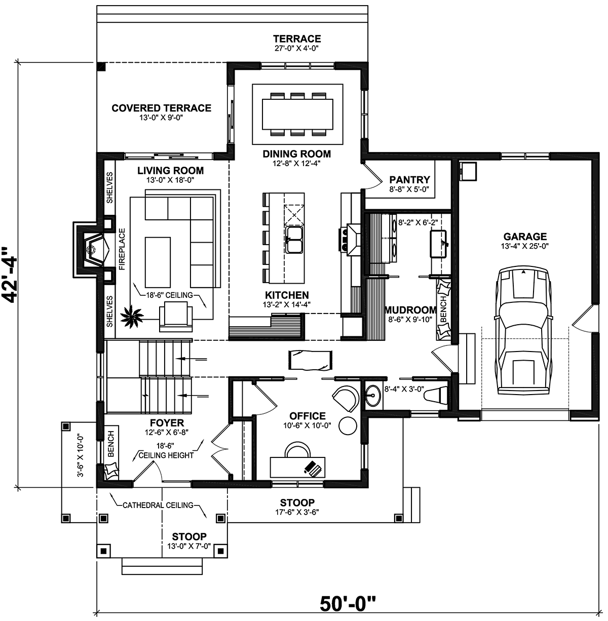 Country Craftsman Farmhouse Level One of Plan 76595