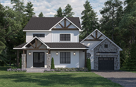Country Craftsman Farmhouse Elevation of Plan 76595