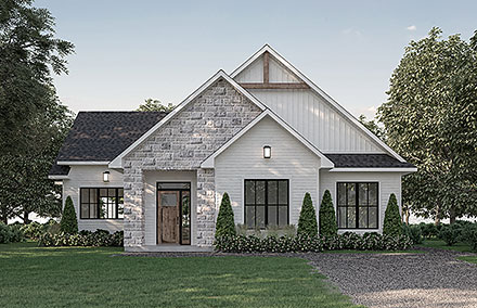 Bungalow Country Craftsman Farmhouse Ranch Traditional Elevation of Plan 76596