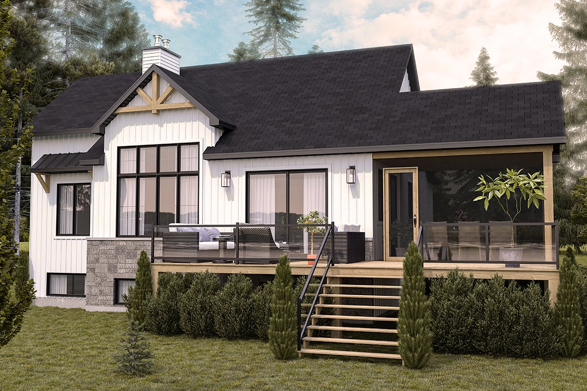 Country Craftsman Farmhouse Rear Elevation of Plan 76597