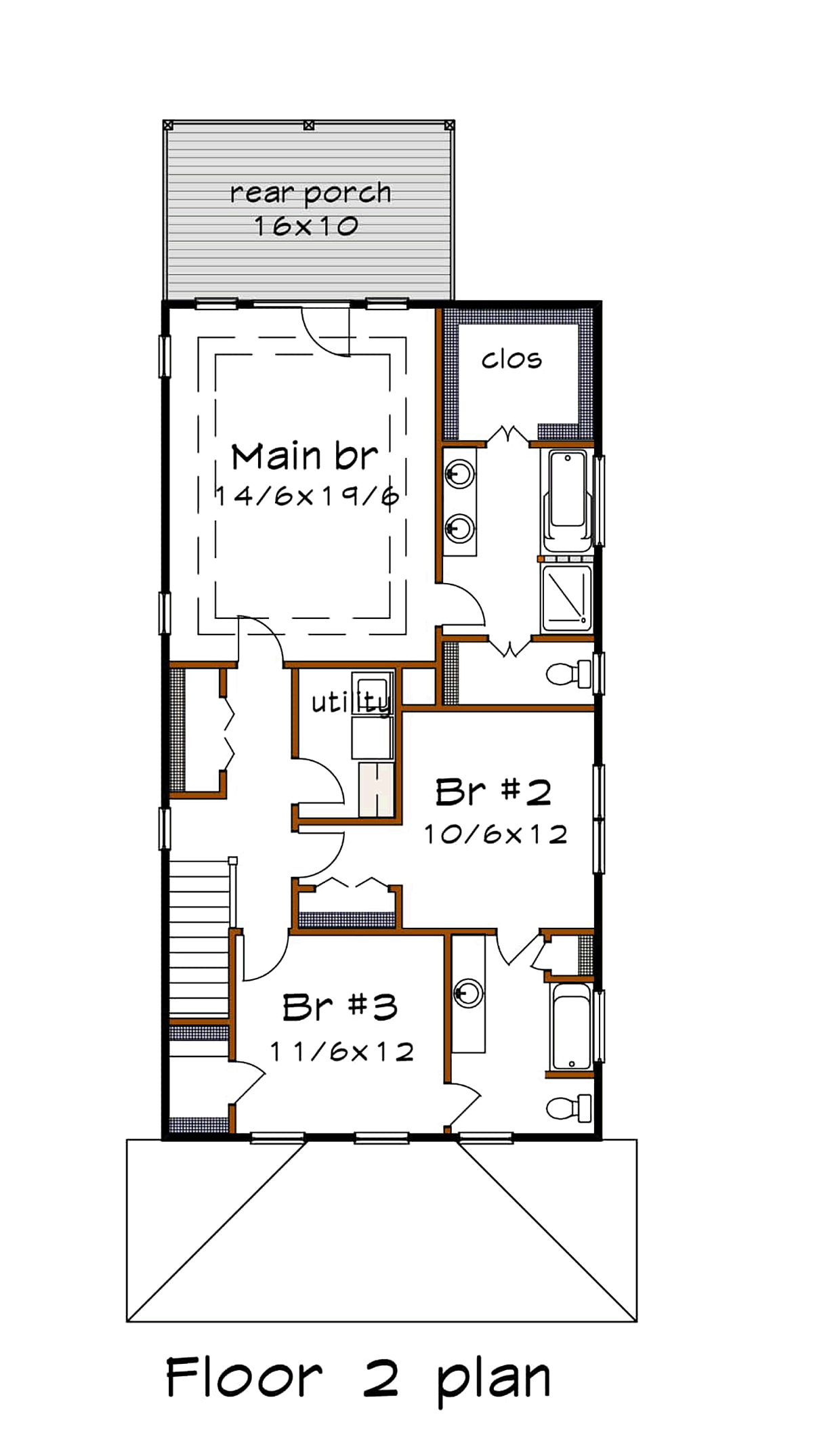 Craftsman Narrow Lot Level Two of Plan 76600