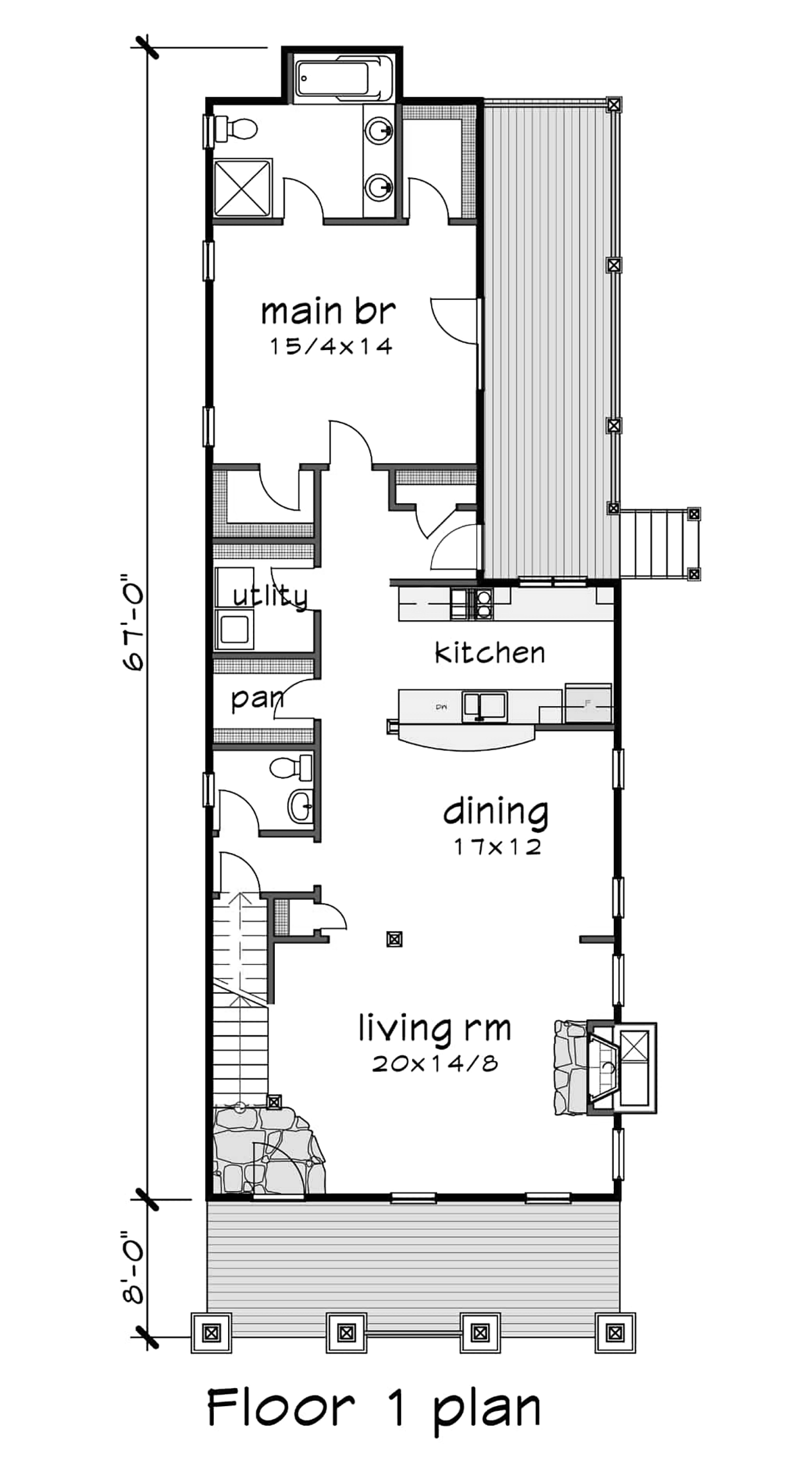 Bungalow Craftsman Narrow Lot Level One of Plan 76605