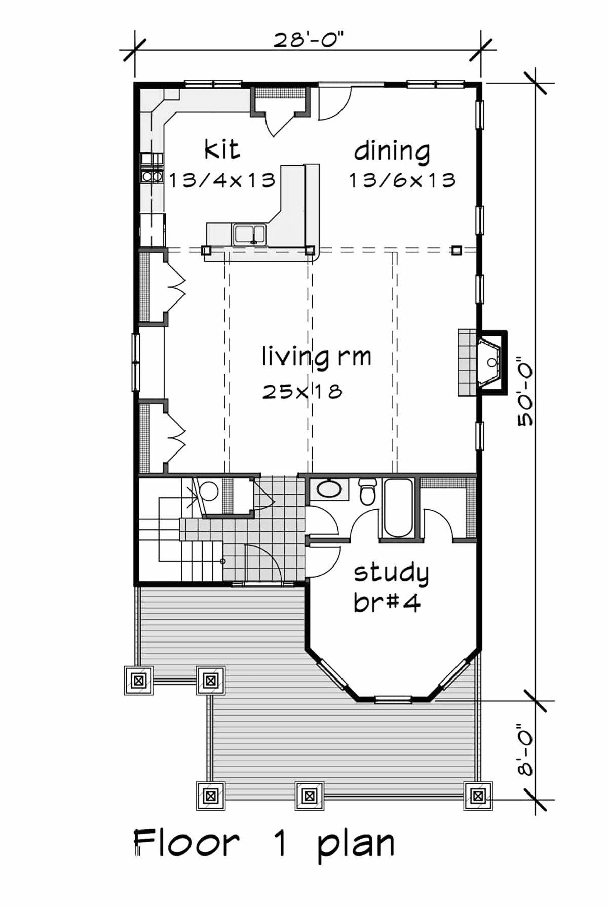 Bungalow Craftsman Narrow Lot Level One of Plan 76608