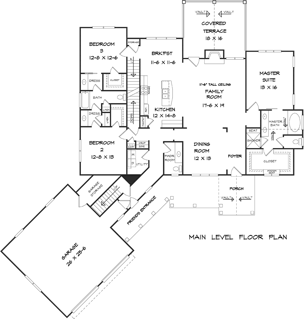 Craftsman Ranch Traditional Level One of Plan 76706