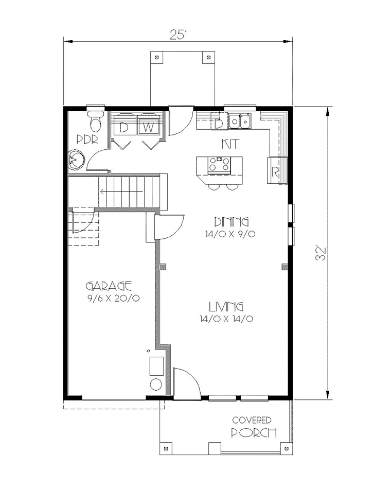 Bungalow Craftsman Level One of Plan 76812