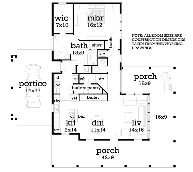 Country Farmhouse Traditional Level One of Plan 76912