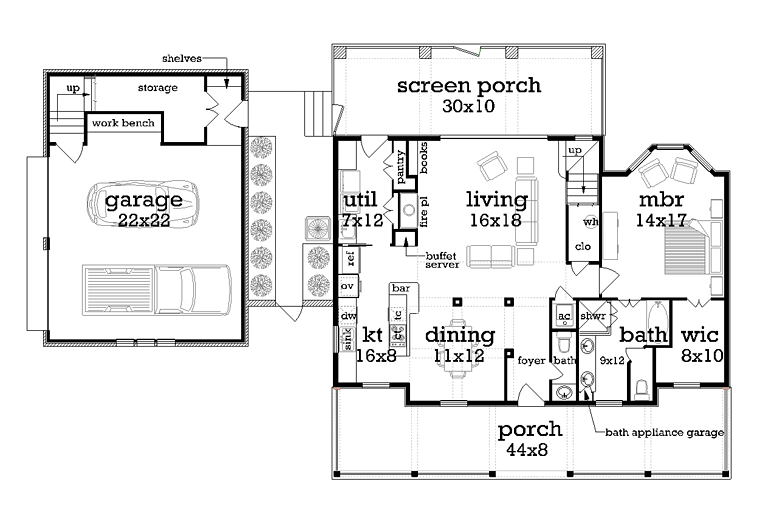 Cottage Country Craftsman Southern Level One of Plan 76917