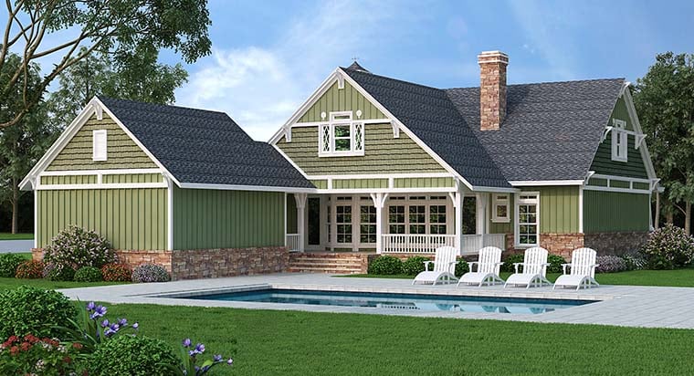 Bungalow Cottage Country Craftsman Rear Elevation of Plan 76923