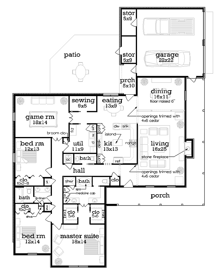 Country Farmhouse Southern Level One of Plan 76924